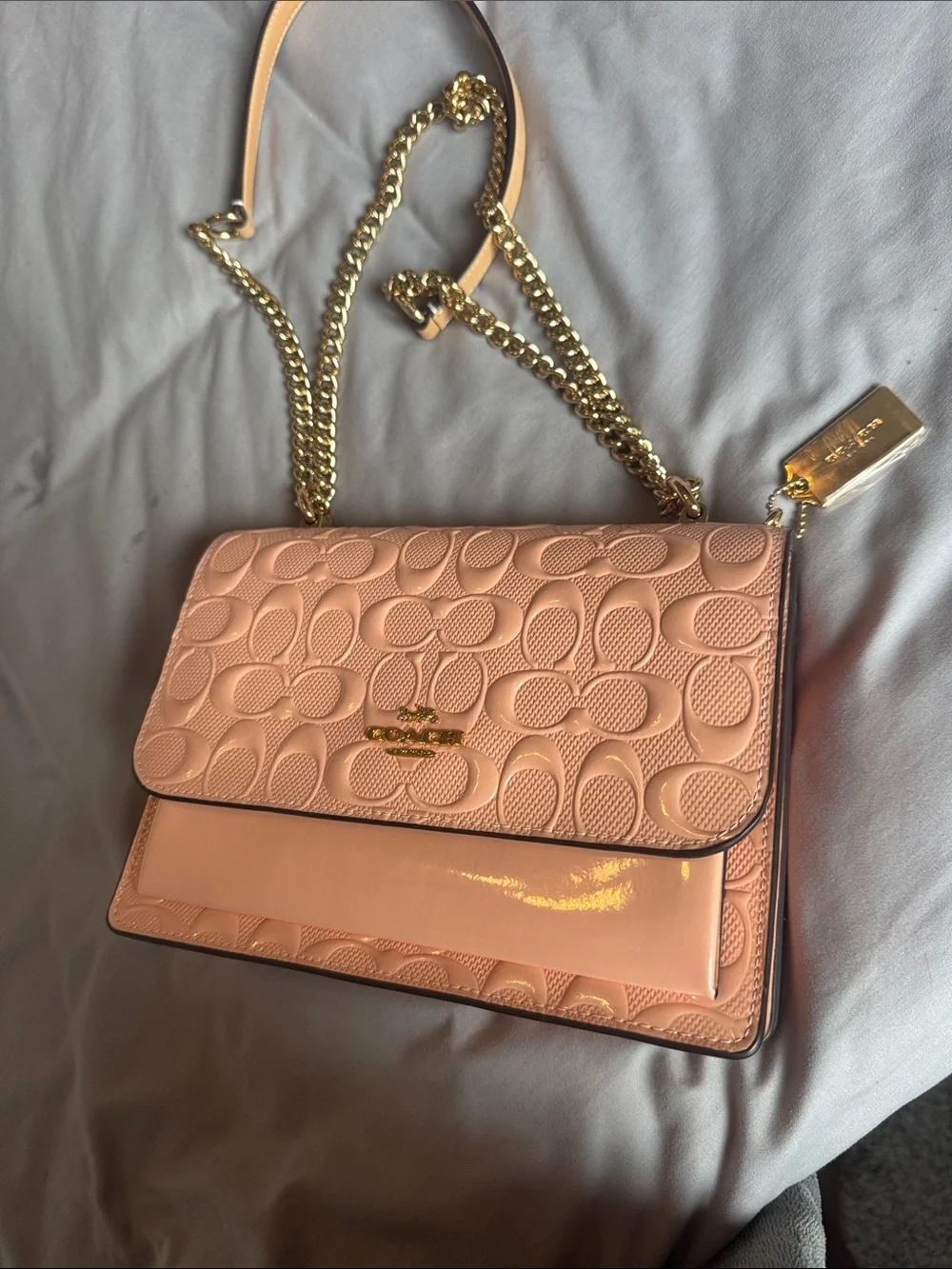 Coach Signature Embossed Flap Crossbody — Blush Pink